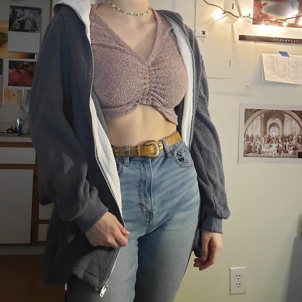 Fuzzy zipper jacket